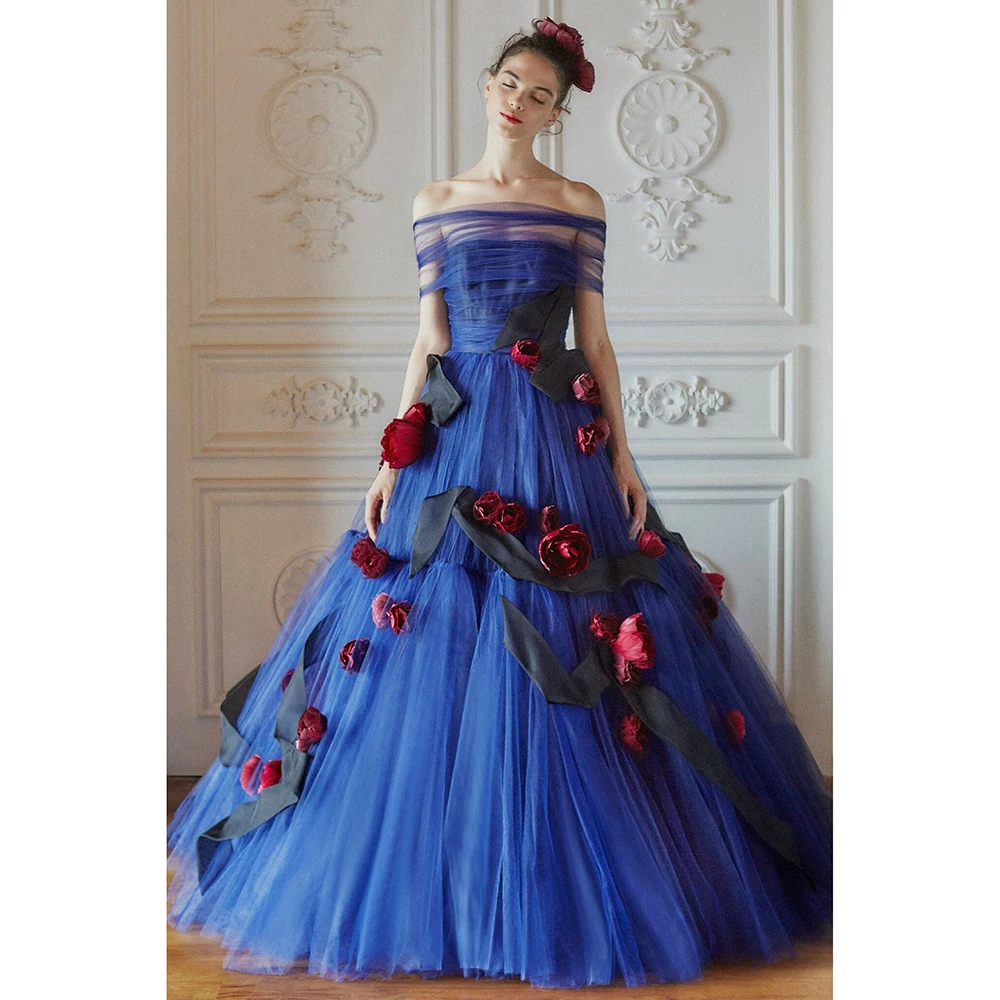 

Модное Вечернее платье с 3D цветами розы, элегантное платье с открытыми плечами и открытой спиной, атласные ленты, трапециевидного силуэта в пол, шикарные платья для выпускного