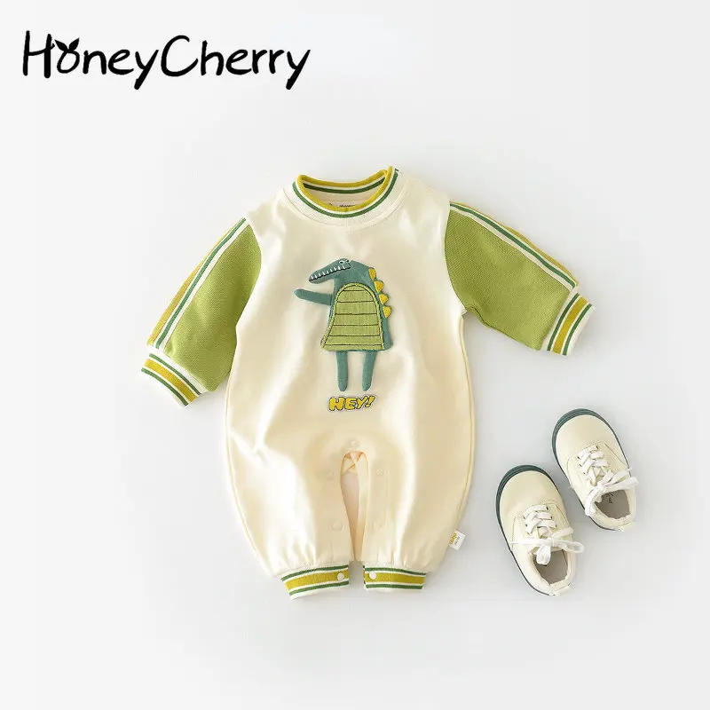 

HoneyCherry Spring New Baby Dinosaur Patchwork Long Sleeve Romper Newborn Photography Romper Baby Clothes