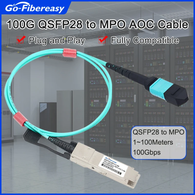 AOC Cable 100G QSFP28 to MPO Active Optical Cable OM3 Fiber Optic Cable 0.5~100m for Cisco,MikroTik,Intel,Dell,Ubiquite Switch