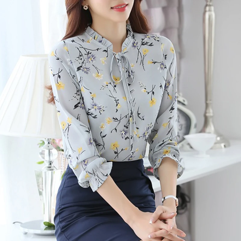 

Fanco Blusas Femininas Fashion Floral Tops And Blouses Autumn Long Sleeve Femme Shirts Print Chiffon Women Blouses