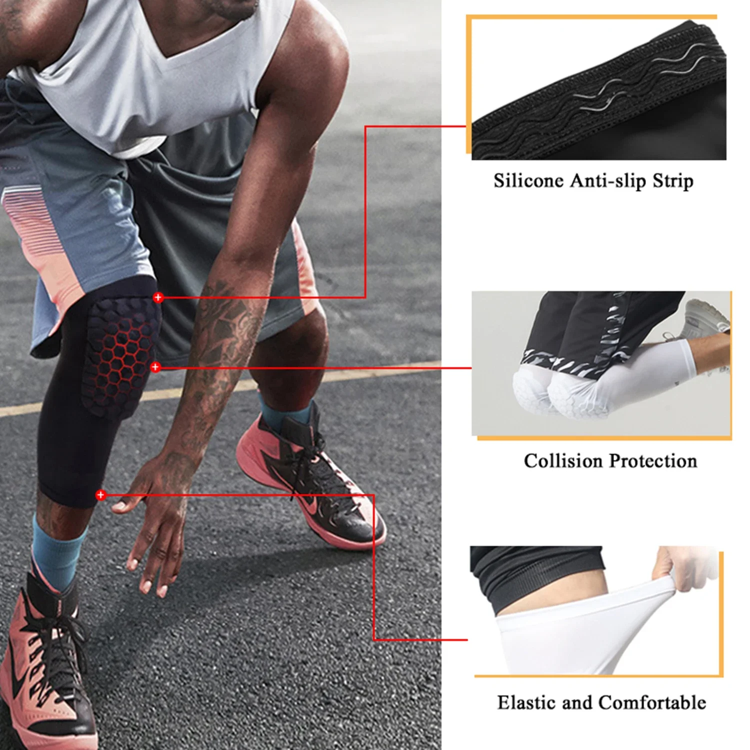 Компрессионные баскетбольные наколенники поддержка сотовой пены