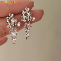 summer french vintage crystal grapes tassel metal stud earring fashion temperament elegant luxury jewelry women accessories gift