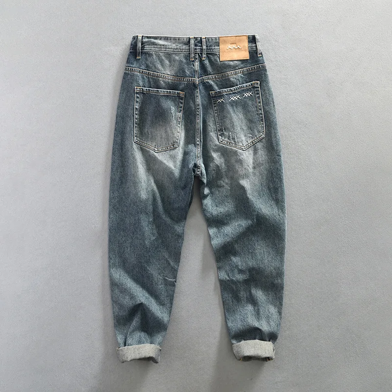 2023 Spring Summer New Casual Embroidery Jeans for Men Clothing Washed Soft Cotton Streetwear Oversize Men Trousers A5919