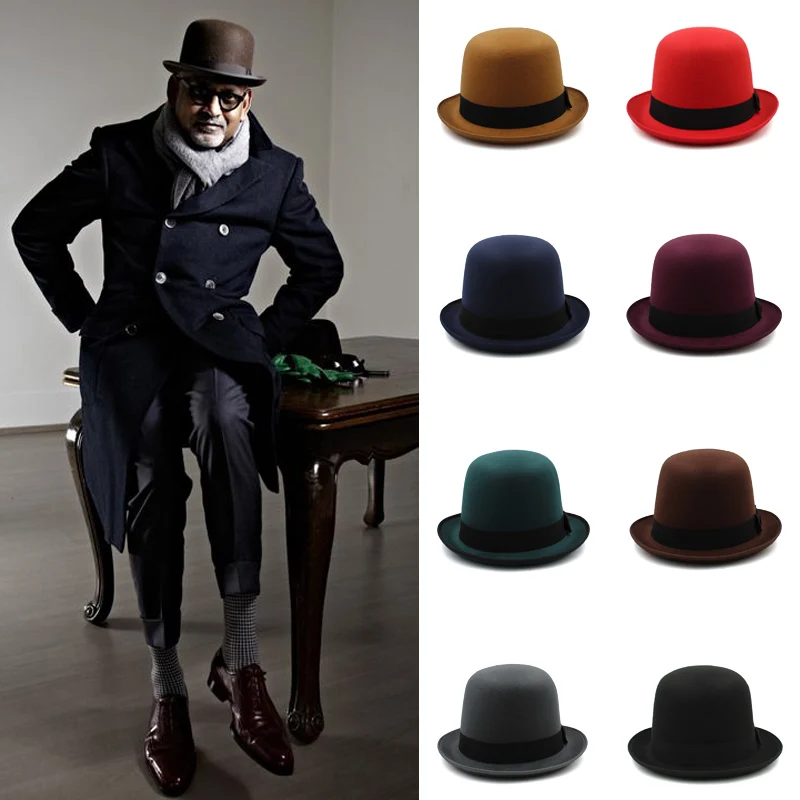 

Men Women Classical Retro Oval Top Woolen Bowler Hats Fedora Caps Trilby Derby Sunhat Travel Party Outdoor Size UK L US 7 3/8