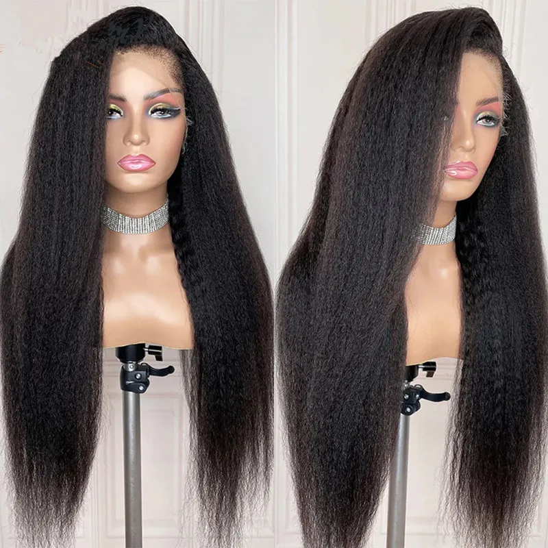 

Natural Long 28 inch Soft Black Yaki Kinky Straight Hair Wig For Women Natural Hairline Kinky Straight Wig With Afro Baby Hair