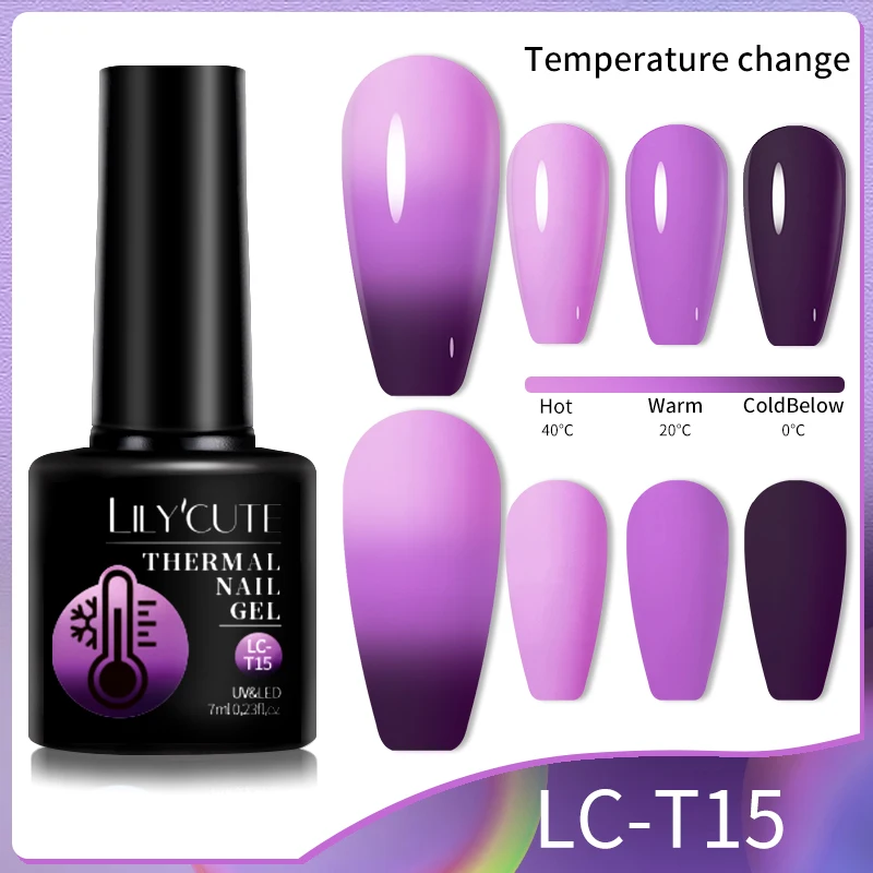 LILYCUTE Pink Purple Thermal Gel Nail Polish 3 Colors Temperature Color Changing Soak Off UV Manicure Long Lasting Gel Polish images - 6