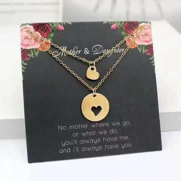 

Peach Heart Mother and Son Mother Daughter Double Heart Shaped Hollow Necklace Mother's Day Gift