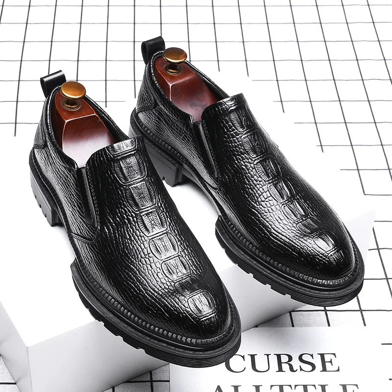

Classic Crocodile Pattern Business Shoes Men Designer Formal Dress Leather Shoes Men's Loafers British Luxury Mens Wedding Shoes