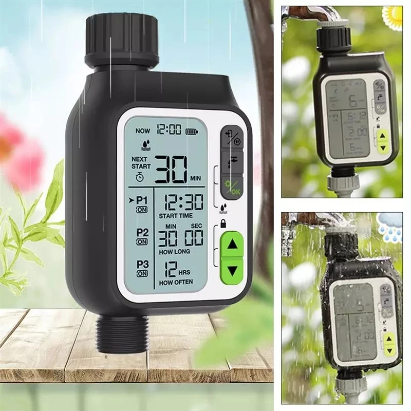 CORUI Automatic Watering Timer With 3 Separate Watering Programs Irrigation System Controller Rain Sensor Function Timer Valve