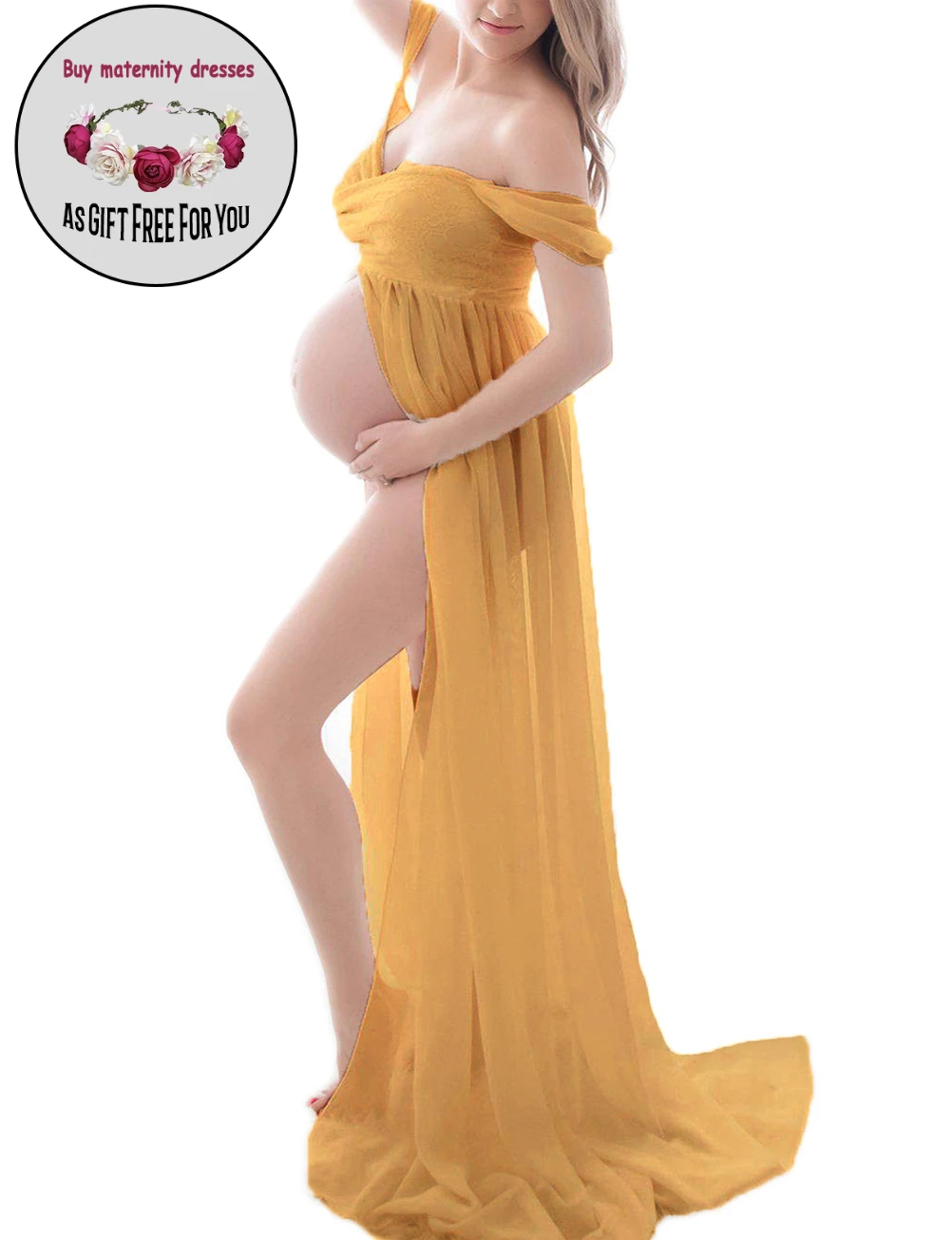 Women Sexy Pregant  Dress  Off Shoulder  Deep V-neck  split  Swing Maternity dress for photography