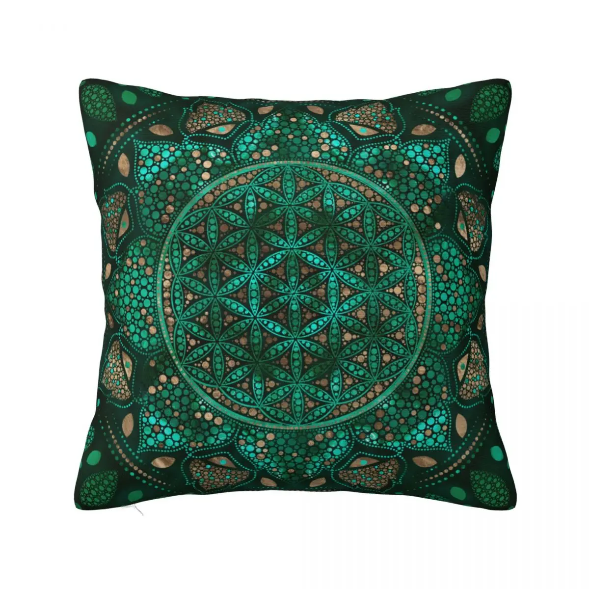 

Flower Of Life Dot Art Malachite Gold Mandala Pillowcase Printing Cushion Cover Decor Pillow Case Cover Home Square 40X40cm