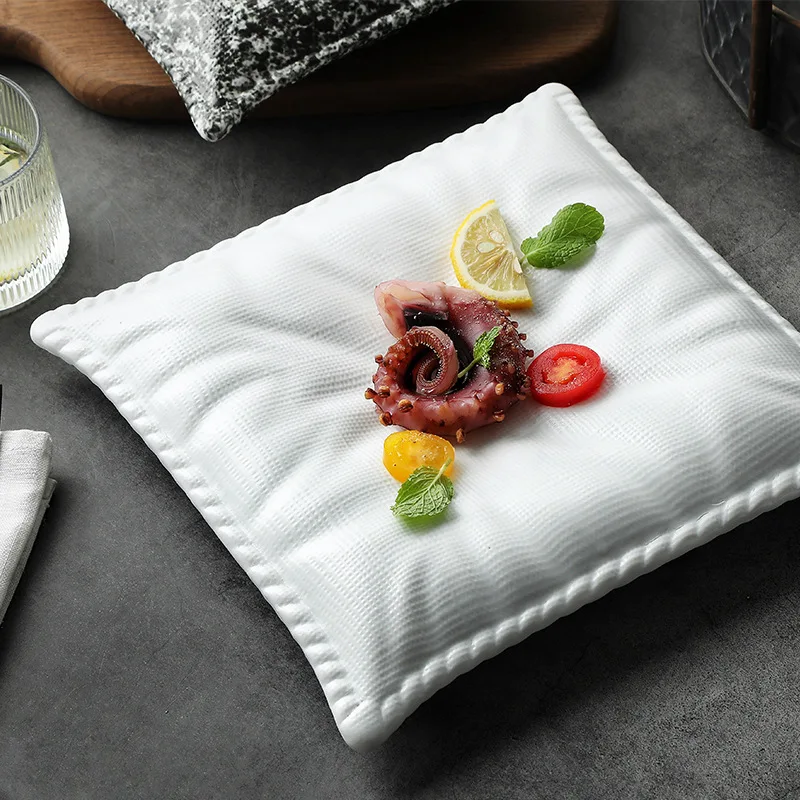 

Simple and creative Nordic ceramic lace pillow salad cold dish for home western food cold dish pasta dessert plate