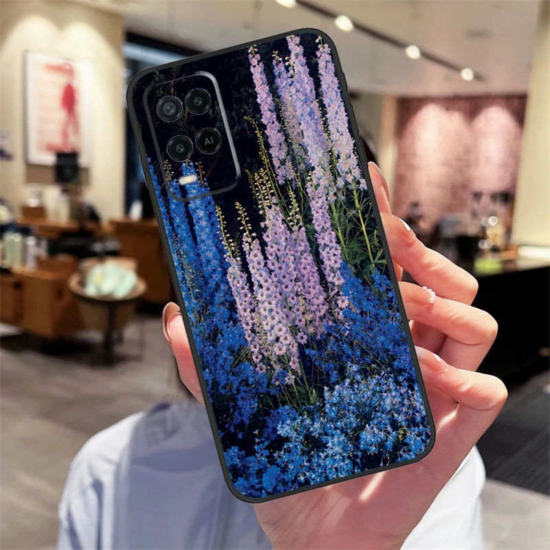 Чехол Blue Cornflowers Delphinium для Oppo A17 A77 A80 A40 A60 A98 A78 A18 A38 A58 A16 A76 A96 A74 A94 A54 A57S A15 Cover