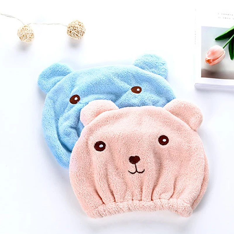 

Cute Cartoon Bear Hair Drying Cap Girl Ladies Microfiber Absorbent Quick-drying Practical Head Scarf Cap Drying Hair Caps