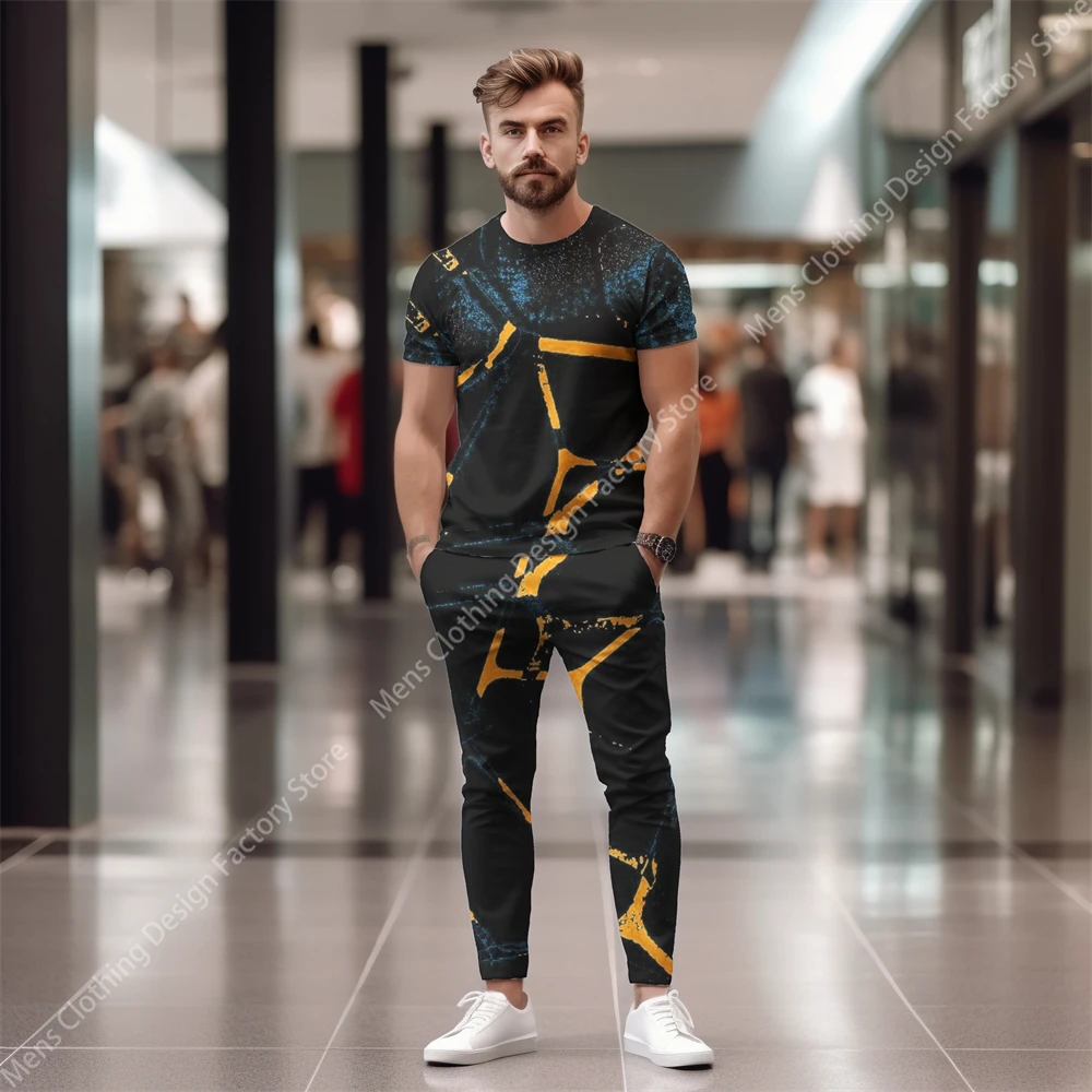 2023 Man Streetwear Short Sleeve T-Shirts+Pants Men's 2 Piece Set Men 3D Printing Tracksuit Men Fashion Casual T Shirt For Men