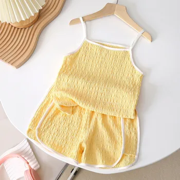 Solid Sets For Kids Girl Clothes Summer Thin Children'S Sleeveless Camisole + Shorts Fashion Casual Two Piece Suit Ropa NiñA 1