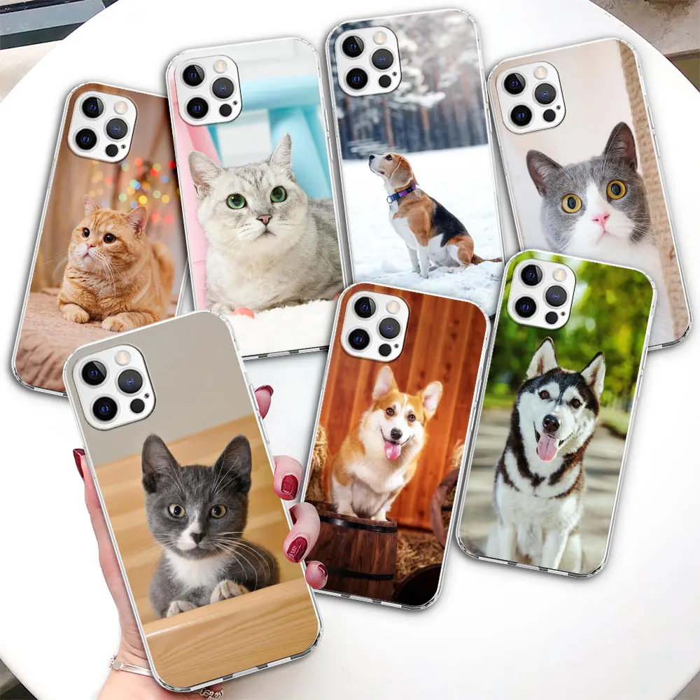 

Прозрачный чехол для телефона iPhone 14 13 12 Mini 11 Pro Max, чехлы XR XS 7 8X6 6s Plus SE 2020, мягкий чехол из ТПУ с изображением животных, собак, кошек