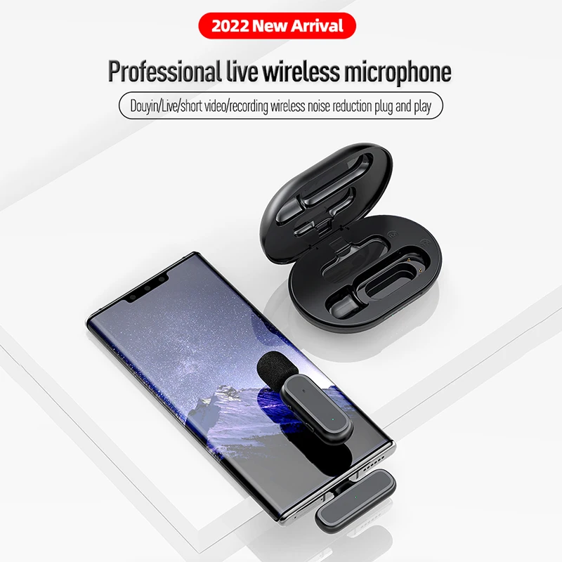 

Wireless Lavalier Microphone Portable Audio and Video Recording Charging Case Plug and Play Rechargeable Microphone 2022 New