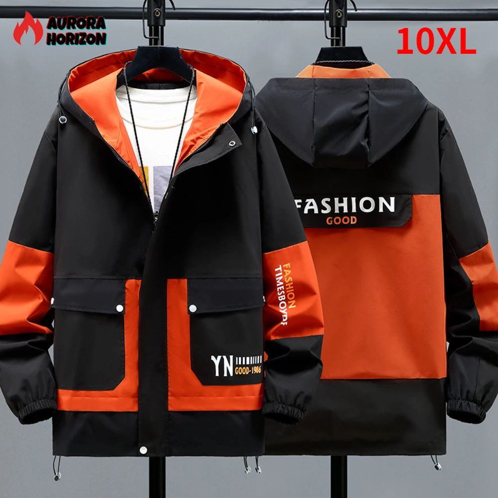 

AuroraHorizon Brand Jacket Men Plus Size Windbreaker Trend Spring Autumn Tooling Color Matching Plus Size Coat Top 10XL 9XL 8XL