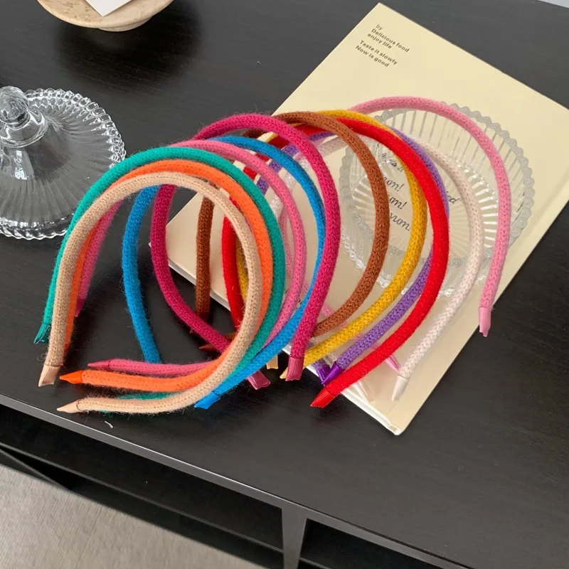 

Autumn Winter Sweet Girl Candy Colored Wool Knitting Hair Band Compression Hair Band Headwear