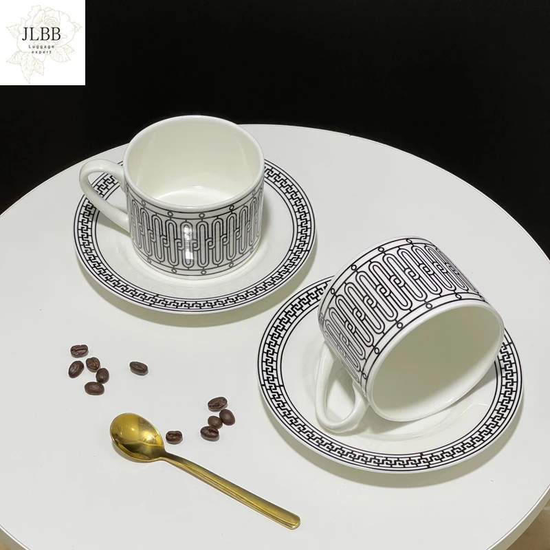

2 Modern White and Black Porcelain Coffee Cups and Saucers Bone China Tea Cup Set Nordic Kitchen Home Decor Luxury Birthday Gift