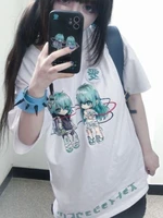 qweek gohtic harajuku graphic t shirts women japanese anime manga print tees korean style white short sleeve tops 2022 summer