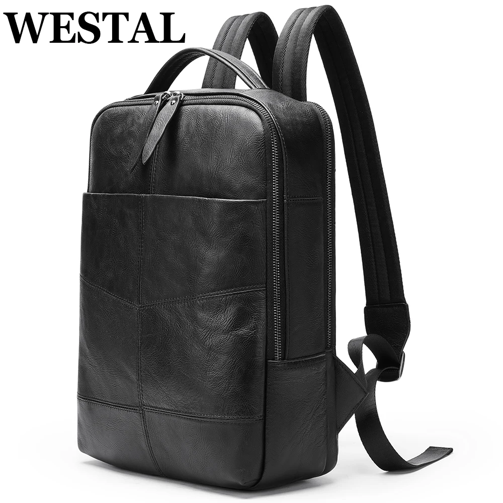 WESTAL Men's Backpacks for 13.3Inch Laptop Genuine Leather Business Bag Male Casual Travel Bags Vintage School Pack Mochila