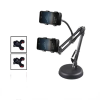 extendable double cell phone holder with suspension boom scissor long arm mount stand for broadcast studio video chatting