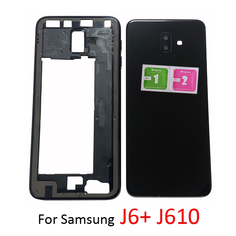 Корпус для телефона, рамка, задняя крышка для Samsung J6 + J6 Plus J610 J610F J610G J610FN, оригинальная новая задняя панель с объективом камеры
