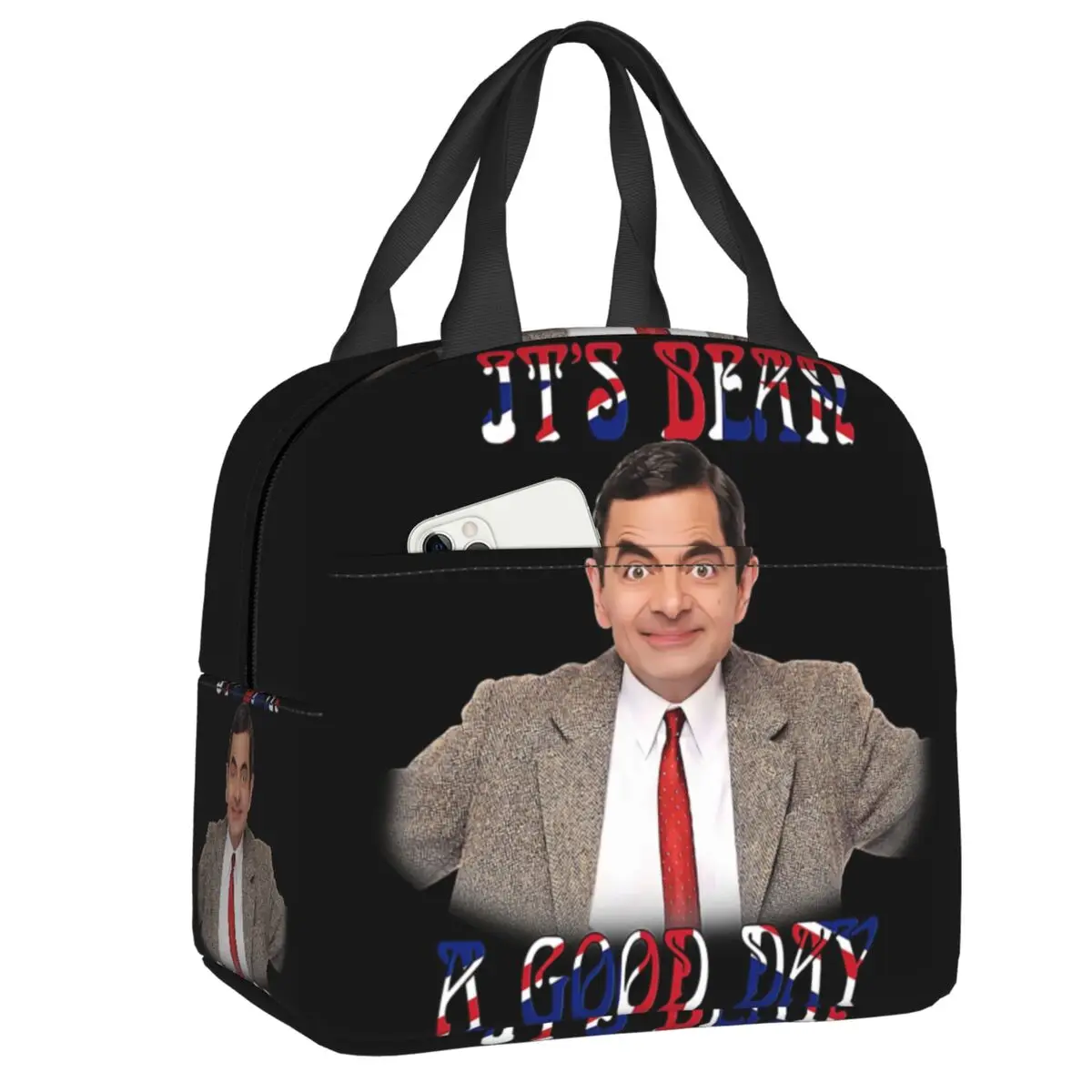 Mr Bean Portable Lunch Box for Women Multifunction Bear Funny Thermal Cooler Food Insulated Lunch Bag Office Work lunchbag