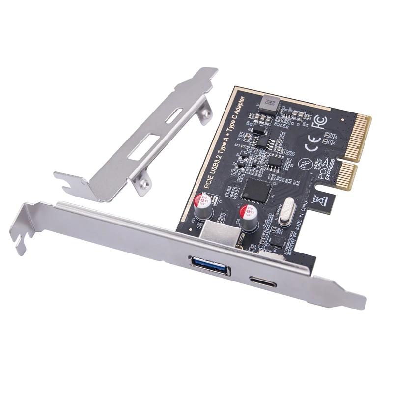 Фото PCIE USB 3.2 GEN2 10G + адаптер Type C 10G PCI Express X4 Карта расширения Riser ASM1142 Чип-контроллер + низкий кронштейн для настольных ПК №1
