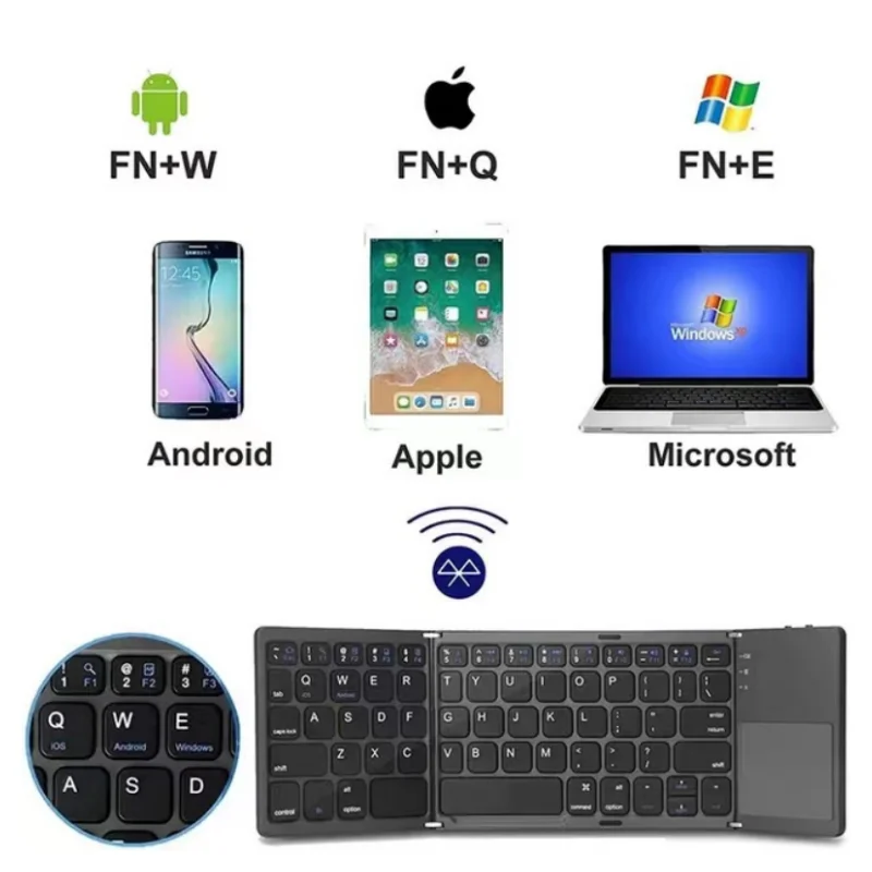 

2023 Folding Keyboard Bluetooth Keyboard With Touchpad For Windows Android IOS Mobile Tablet Multifunction Mini Keyboard