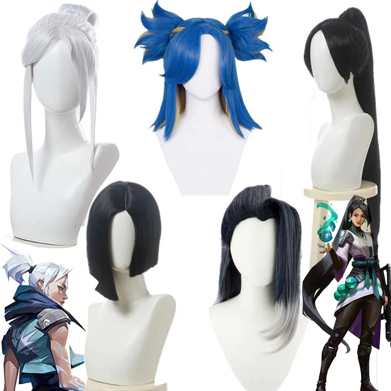 

Женский парик для косплея Game Valorant Jett Viper, термостойкий косплей-парик неонового цвета с изображением шалфея для ролевых игр, Хэллоуин