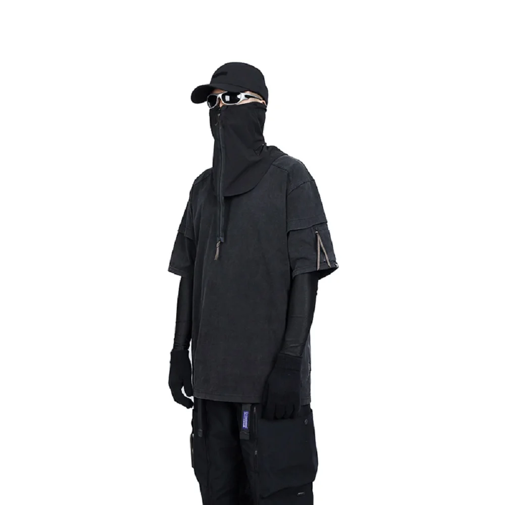 

Whyworks 23ss киберпанк темная одежда батик промытый многослойный рукав футболка с боковой молнией 300 г хлопок Gorpcore винтажная минималистская футболка