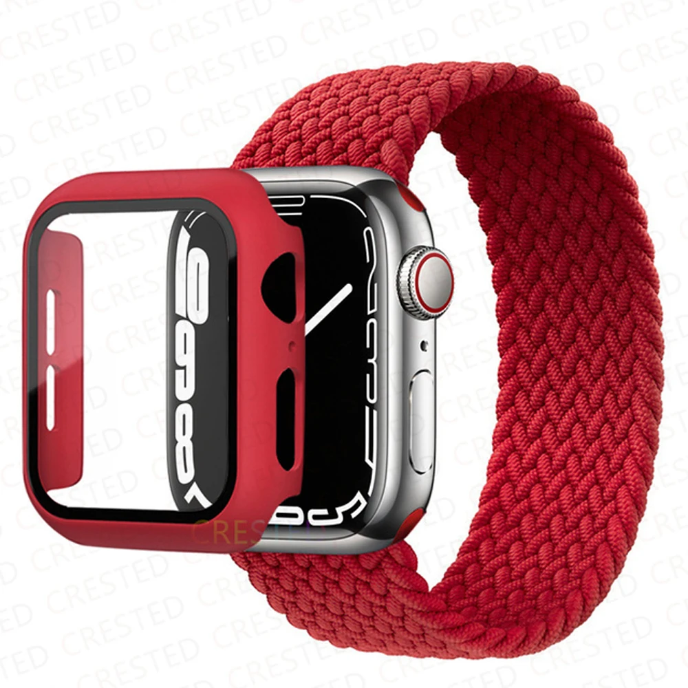 

Чехол и ремешок для Apple Watch band 44 мм 40 мм 45 мм 41 мм, нейлоновая ткань, эластичный плетеный соло-браслет, правильный браслет iWatch 3 4 5 SE 6 7