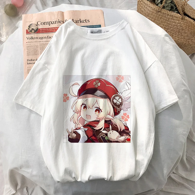 

Футболка оверсайз Genshin Impact Klee Hutao Keqing, Kawaii Graphic, футболки с коротким рукавом, женская одежда в стиле Харадзюку, топы, футболка