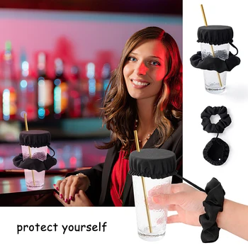 Bar Club Drink Cover Scrunchie The Reusable Drink Spiking Prevention Scrunchie Woman Girl Hair Accessories Cup Cover Hair Tie