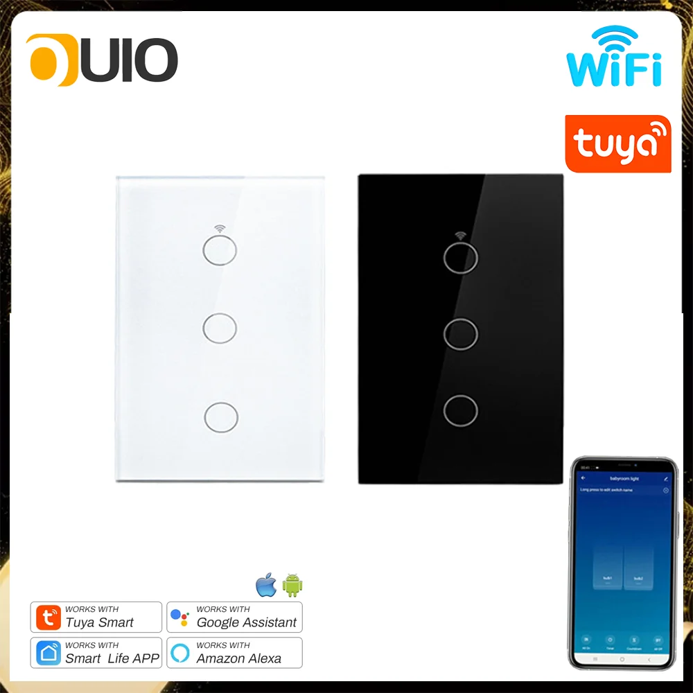 Фото Сенсорный переключатель освещения Wi-Fi Tuya, 1/2/3/4Gang, интеллектуальный настенный выключатель света, сенсорная панель со стеклянным экраном, работа с Alexa Google Home №1