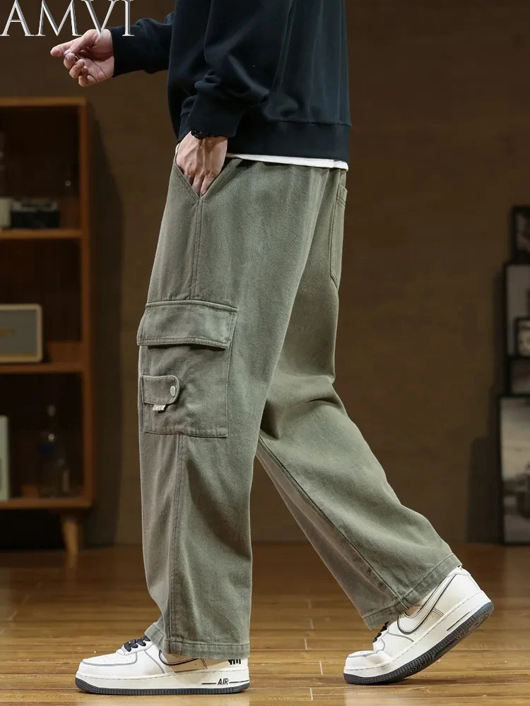 

Брюки-карго AMVI мужские с множеством карманов, хлопок, повседневные Широкие штаны, спецодежда, свободные прямые штаны, уличная одежда, осень 2023