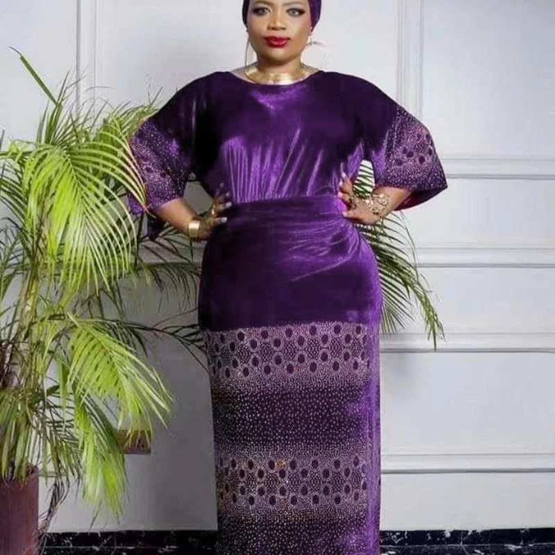 Размера плюс бархатное платье Дашики африканская одежда для женщин комплект из 2