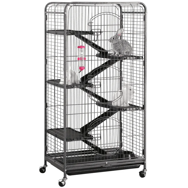 

6 Levels Rolling Pet Cage for Small Animals Black Large and Comfortable