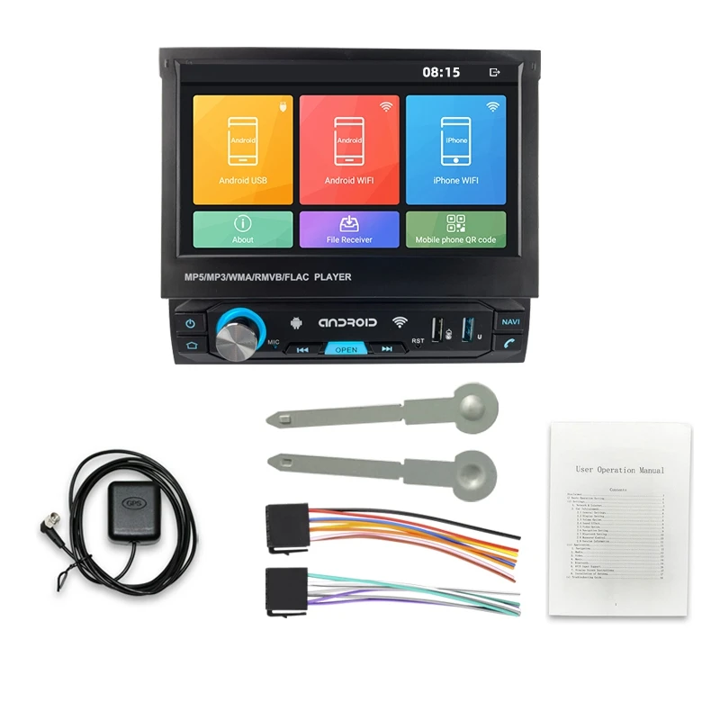 

7 Inch Car Radio Android Electric Retractable Screen Carplay 3 USB GPS Navigation FM Mirror Link WIFI MP5 Player