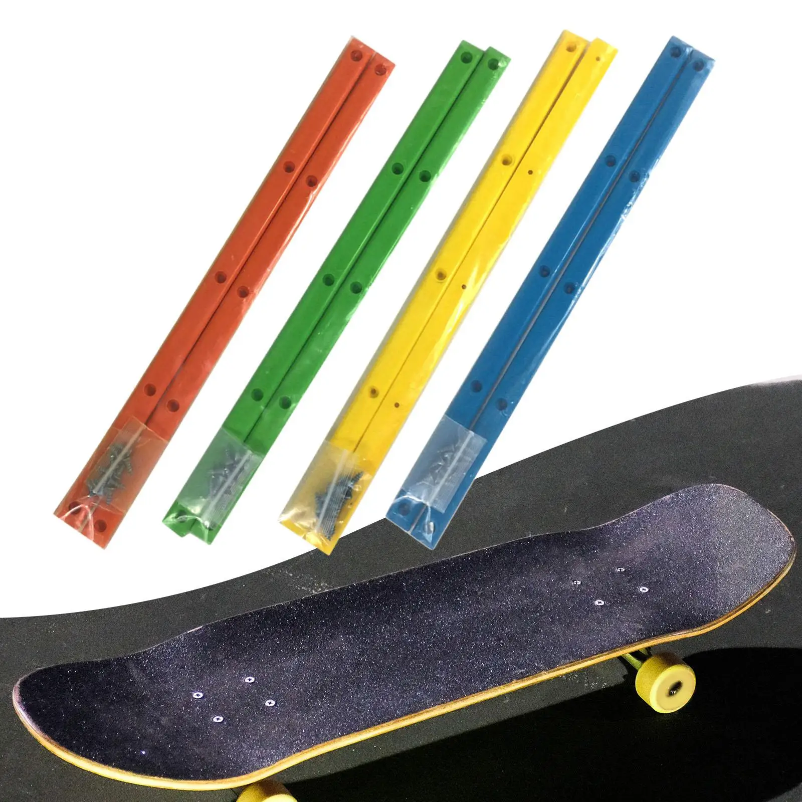 

2 Pieces Edge Protective Strips Deck Longboard Plastic Mounting Screws Skateboard Rails for Outdoor Sports Longboarding