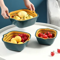 2022 2 in 1 plastic double drain washing strainers bowls drainer vegetable cleaning colander kitchen tool storage basket