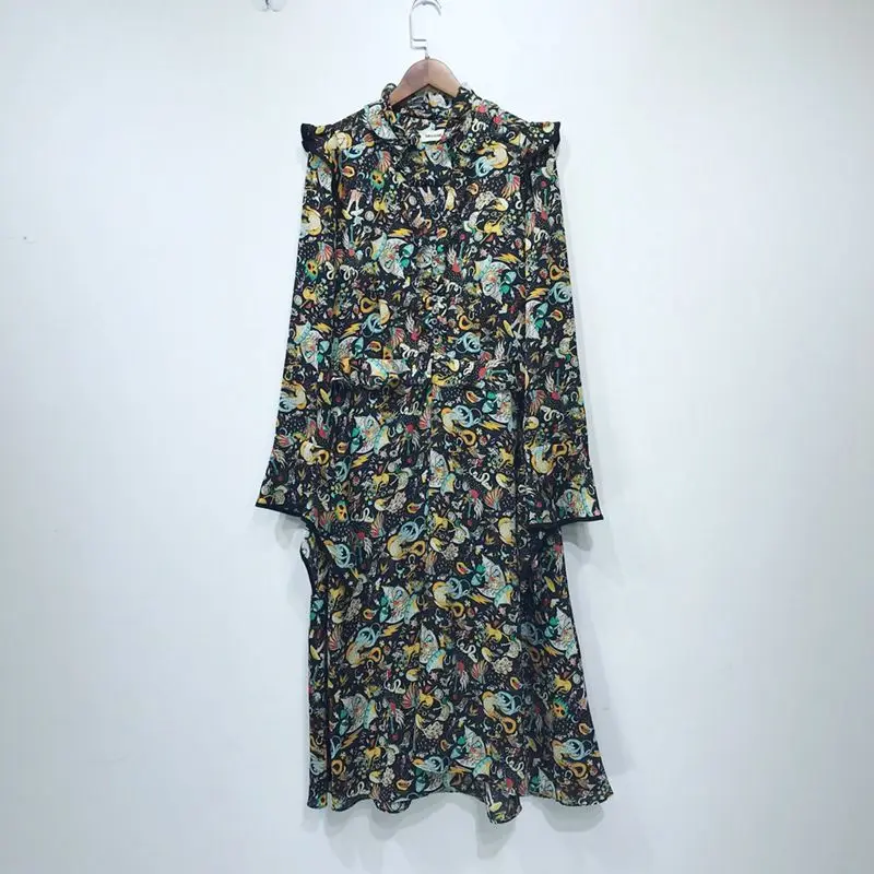 

Dress 2022 summer new British style retro print V-neck long-sleeved dress loose ladies midi skirt ladies top lace skirt