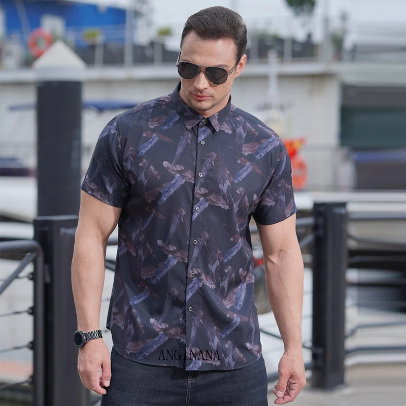 Рубашка мужская оверсайз с отложным воротником короткий рукав Свободная блуза