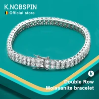 knobspin double row moissanite tennis bracelet 3mm white gold plated sterling silver lab diamond with gra bracelet for women men
