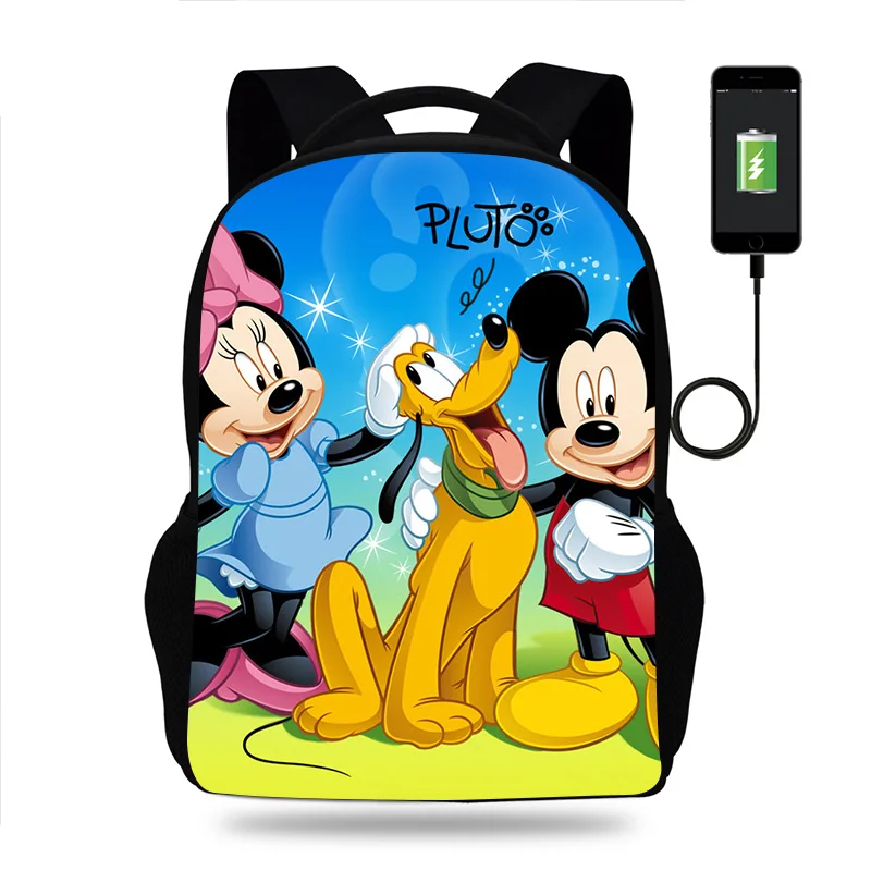 

Модный рюкзак с изображением Диснея Плуто Микки, школьная сумка для мальчиков и девочек, сумки для книг для подростков, мужской и женский рюкзак, дорожный рюкзак с USB, Mochila