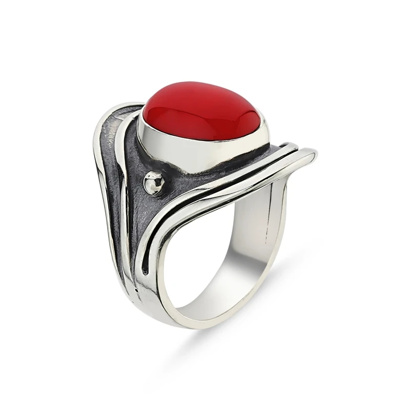 

Silver 925 Sterling Coral Stone Handwork Ring