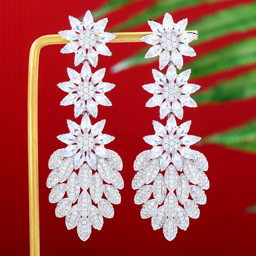 

GODKI Famous Brand Nigerian Flower Leaf Dangle Earrings Trendy Zircon Wedding Engagement Party Dubai Earrings for women 2021